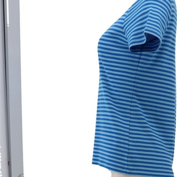 NWT LANDS' END SHORT SLEEVE 1X1 RIB CREW NECK STRIP SHIRT AQUARIU STRIPE SP - Picture 3 of 9